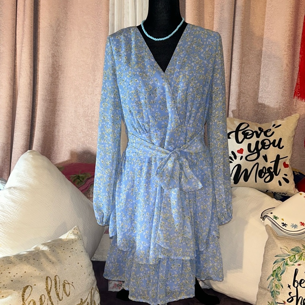 Japna Size XL Long Sleeve Floral Ruffled Dress